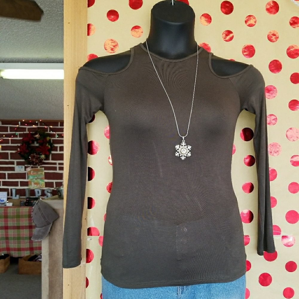 Olive Peep Shoulder Top